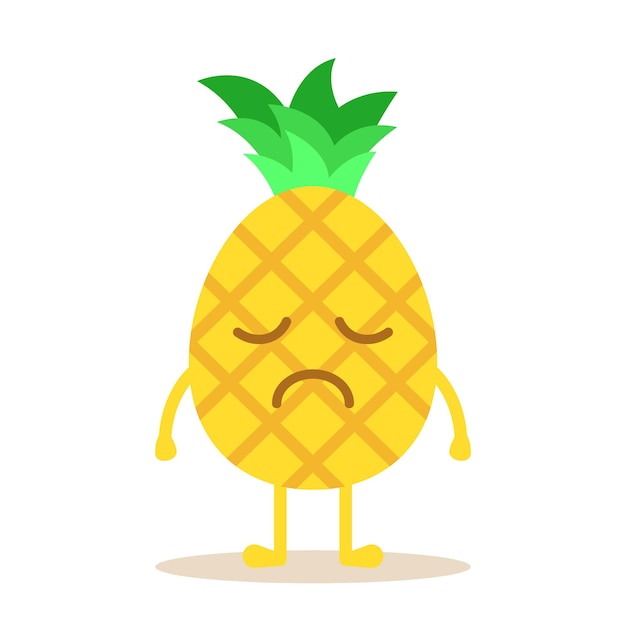 Caracter de desenho animado de abacaxi triste e bonito frest fruit isolado em fundo branco