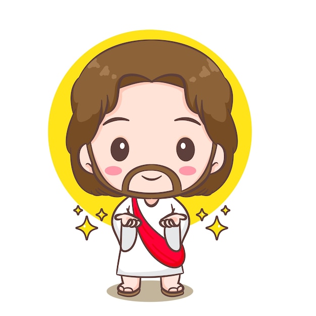 Caracter de desenho animado de Jesus Cristo, desenho conceitual de religião cristã, personagem de Chibi desenhado à mão