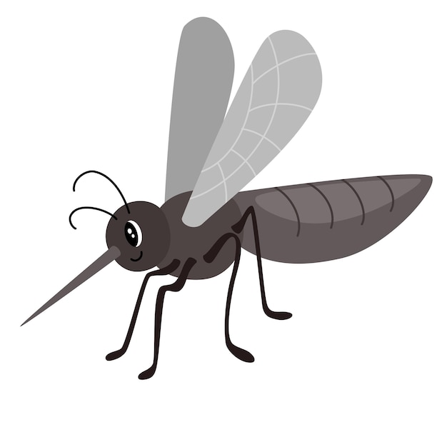 Caracter de desenho animado de mosquito Inseto bonito Ilustração de desenho de mão vetorial isolada em fundo branco