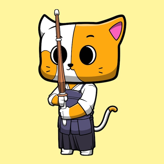 Caracter de kendo de gato vector caro