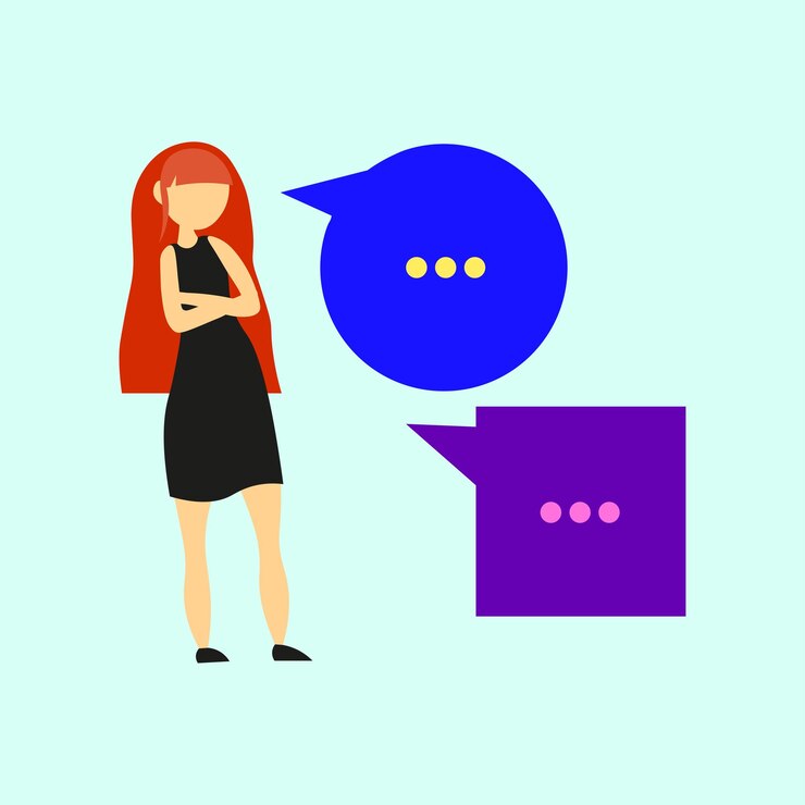 Vetor caracter feminino e bolhas de fala ilustração vetorial de conceito colorido moderno