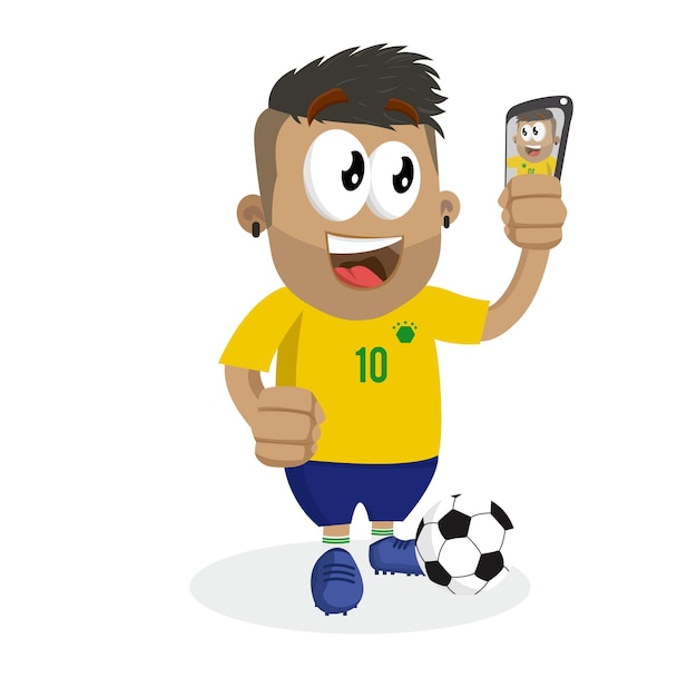Caracter Men Football Logo amarelo mascote com pose de selfie