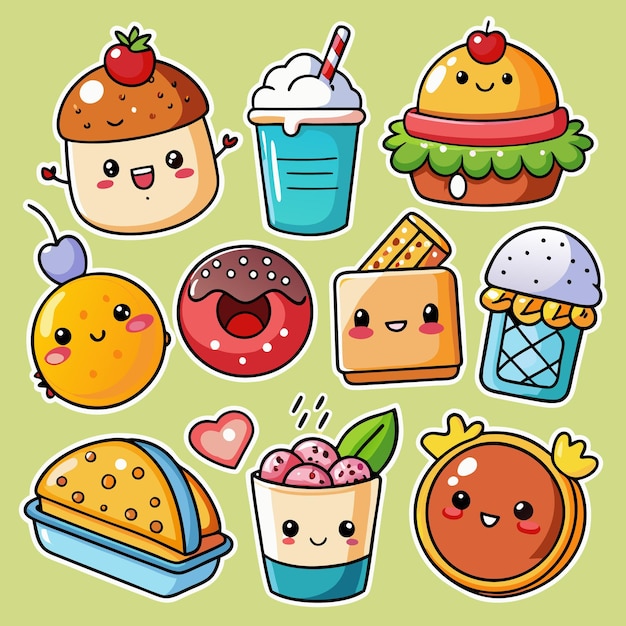 Caracteres de alimentos bonitos Desenhos adoráveis para estampas de adesivos e mais