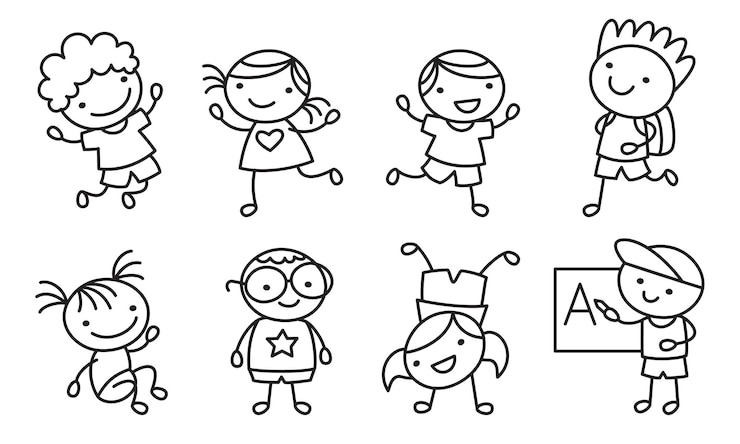 Vetor caracteres de arte de linha desenhados à mão