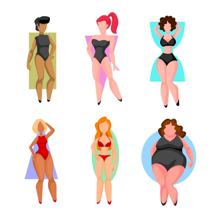 Vetor caracteres de desenho animado cor pessoa mulher figura tipo conjunto vector