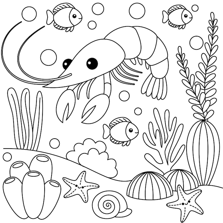 Vetor caracteres de desenho animado de lagosta kawaii cute coloração página ilustração vetorial