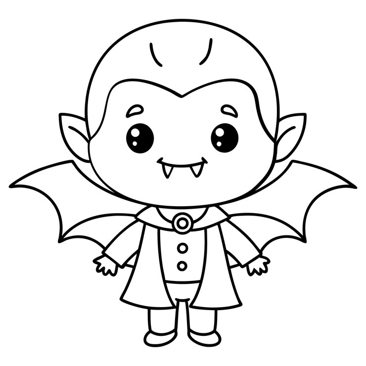 Vetor caracteres de desenho animado de vampiros para colorir para crianças com presas e asas de morcego