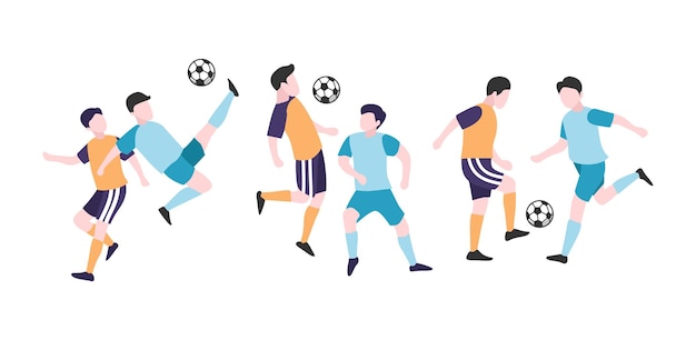 Caracteres de jogadores de futebol em ação no campo