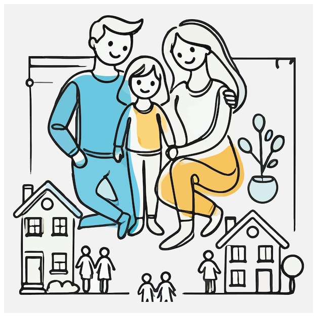 Caracteres de linha editáveis contínuos com ilustração de Family Plan
