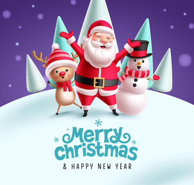 Caracteres de Natal desenho vetorial de cartão de saudação Feliz Natal e feliz ano novo texto de saudar