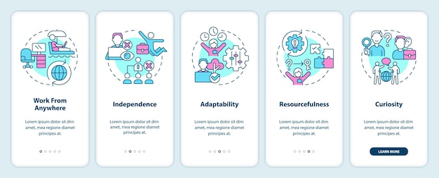 Características do nômade digital integrando a tela do aplicativo móvel