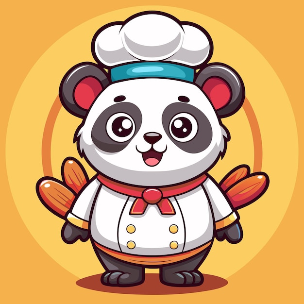 Característico chef panda bonito vestindo um chapéu branco e uma gravata vermelha