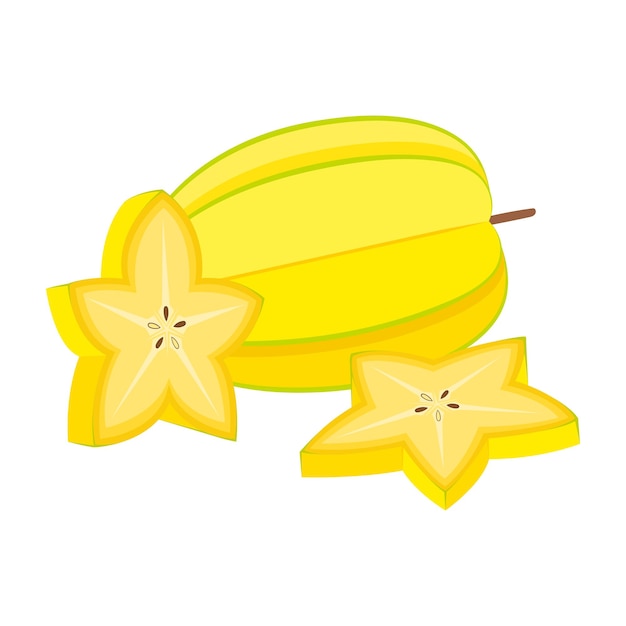 Carambola, fruta inteira e corte, ilustração vetorial