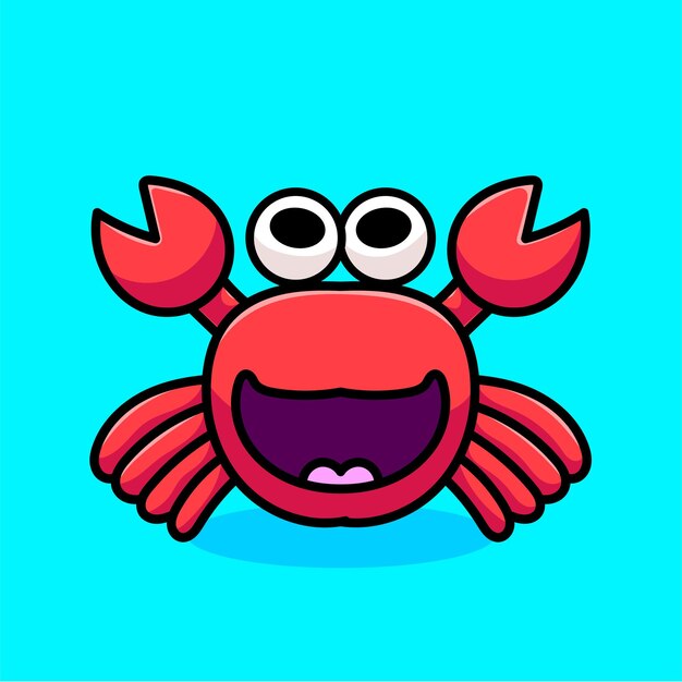 Caranguejo desenhos animados mascote vector design plano bonito sorriso expressão oceano animais vermelho