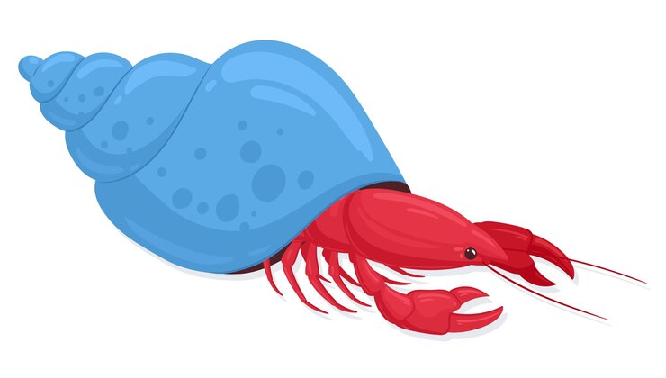 Vetor caranguejo eremita cartoon lagostim com concha subaquática fauna marinha plana vetor ilustração sobre fundo branco