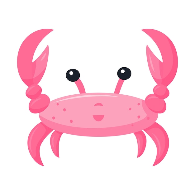 Caranguejo rosa com garras levantadas personagem bonito animal aquático marinho ilustração vetorial em um estilo de desenho animado plano isolado em um fundo branco