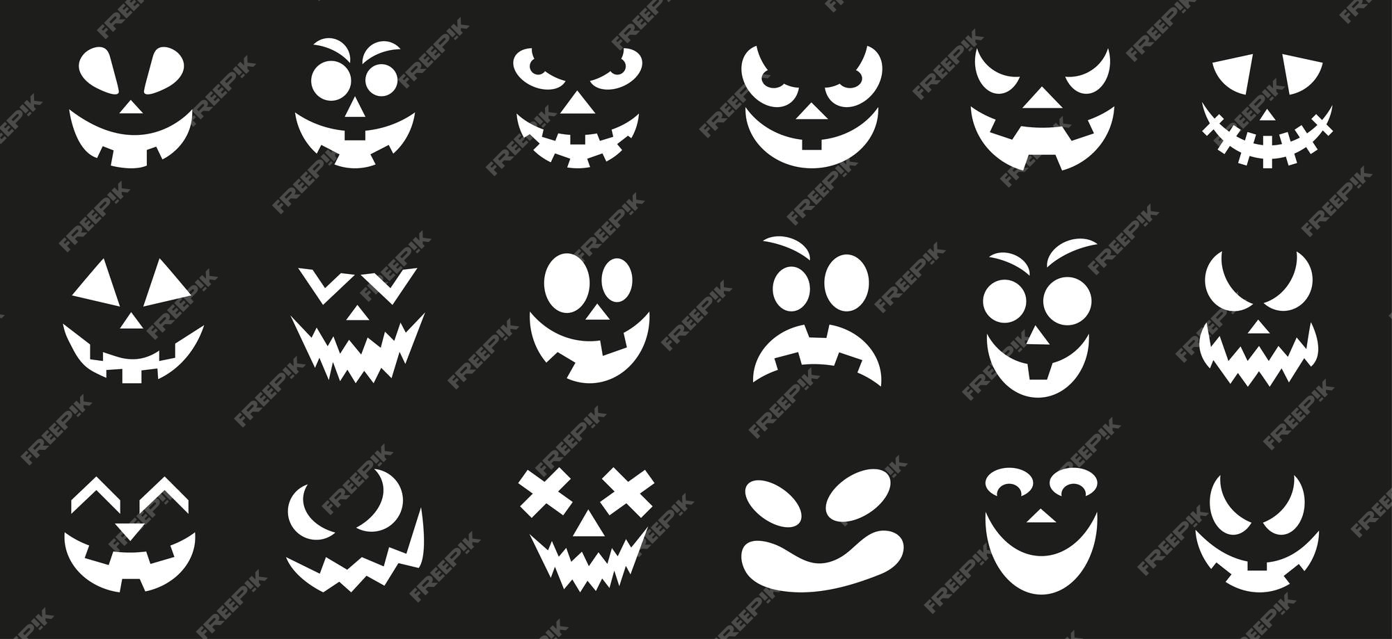 Caras Assustadoras E Engraçadas Para A Abóbora De Halloween Ou Conjunto De  Fantasmas. Jack-o-lantern Expressões Faciais. Horror Assustador Simples  Coleção De Rostos De Abóboras. Ilustração Vetorial Isolada. Royalty Free  SVG, Cliparts, Vetores