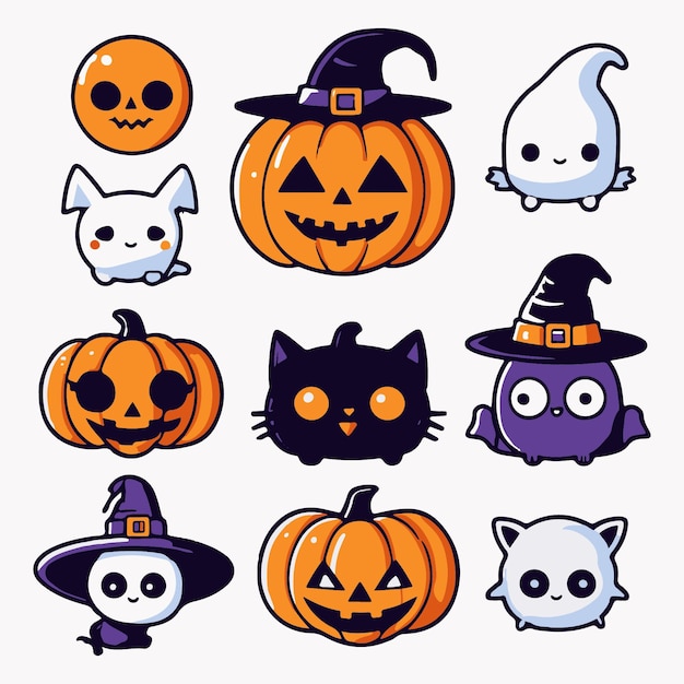 Caras personagens temáticos de halloween vetor eps