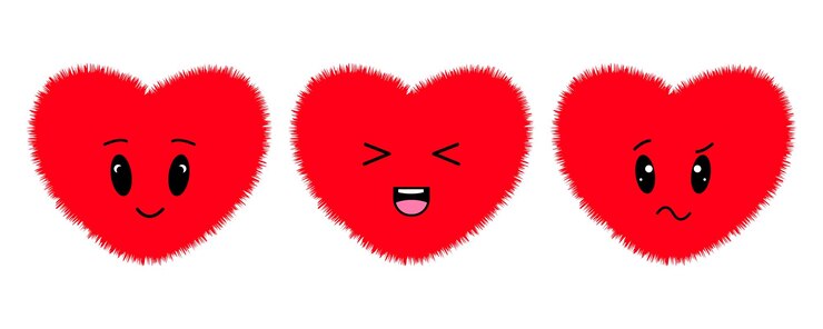 Vetor caráter de coração com emoção kawaii sinais de férias românticas de fevereiro