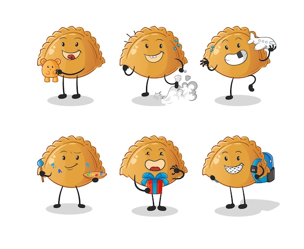 Caráter do grupo de crianças de bolinho de massa. vetor mascote dos desenhos animados