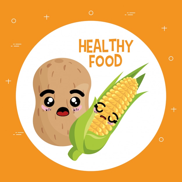 caráteres kawaii de legumes frescos