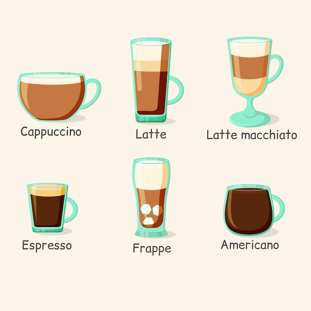 Cardápio da cafeteria. Copos de vidro. Ilustração vetorial