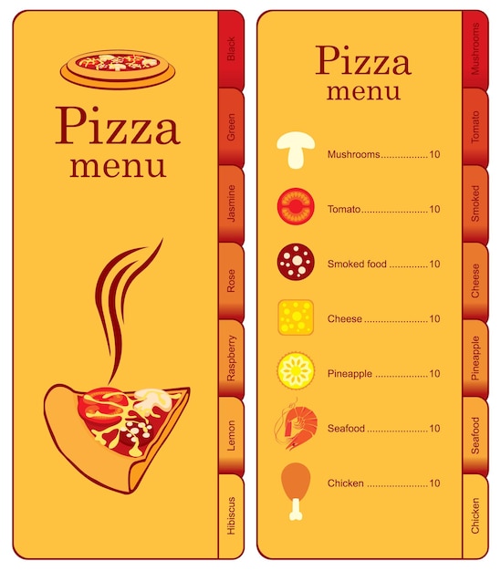 Cardápio de preços da pizzaria