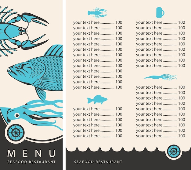 cardápio para restaurante de frutos do mar
