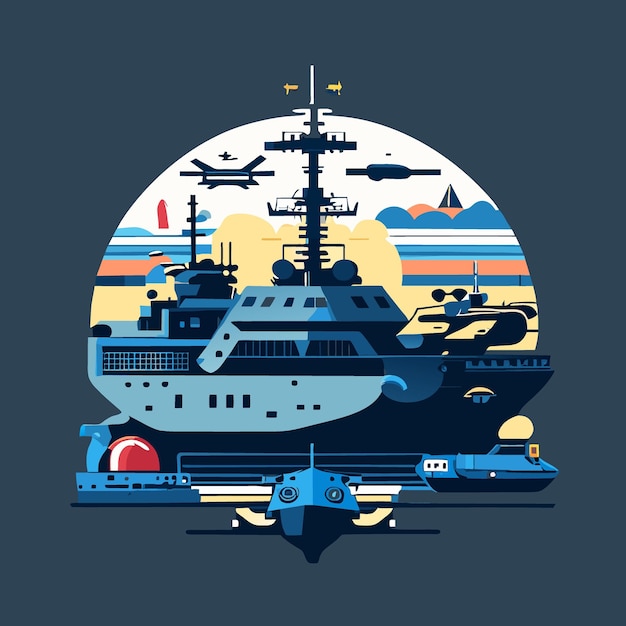 Caricatura de ilustração vetorial de base naval militar moderna