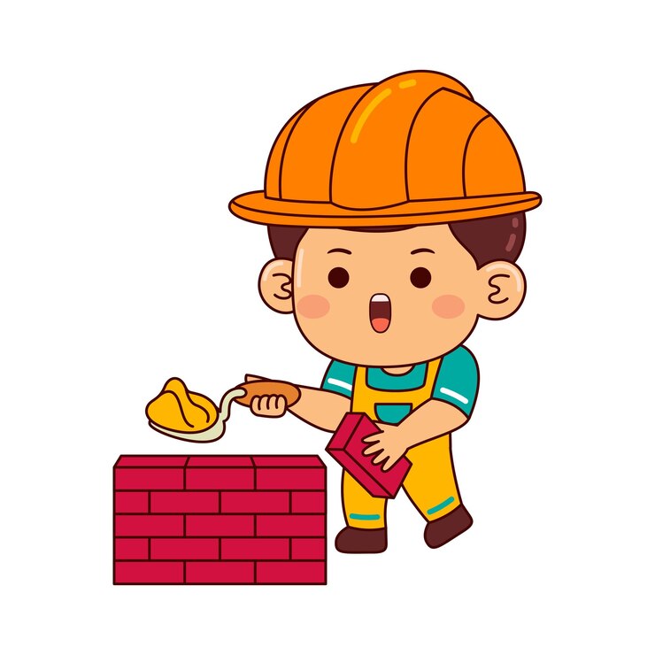 Vetor caricatura de um bonito construtor