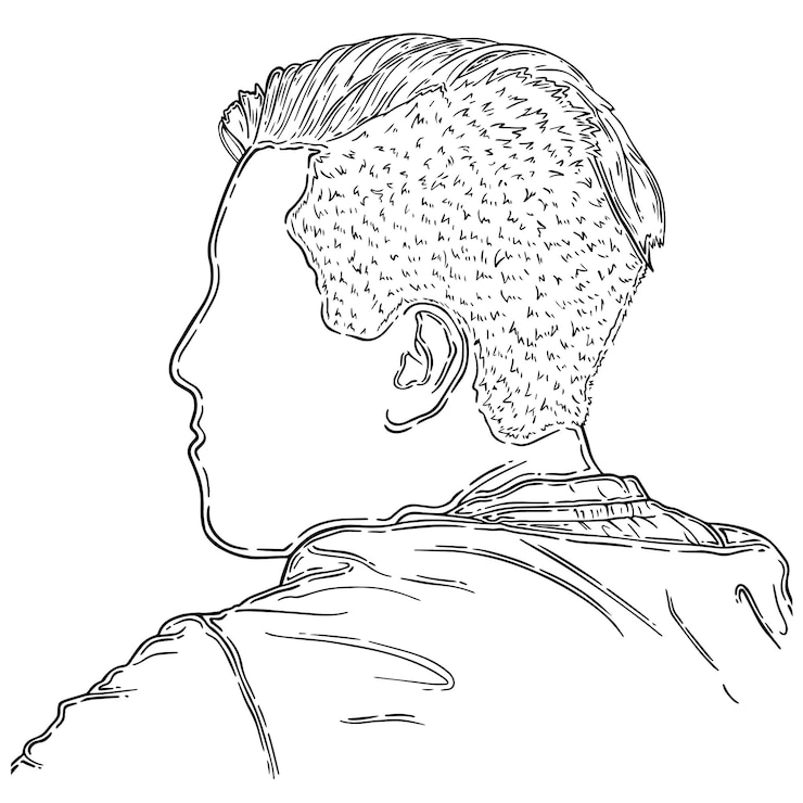 Vetor caricatura linear de rabiscos de jaqueta de cara de perfil