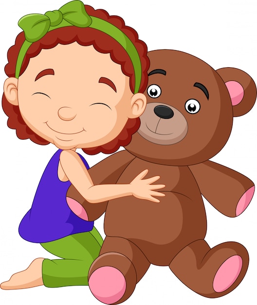 Caricatura, menininha, abraçando, urso teddy