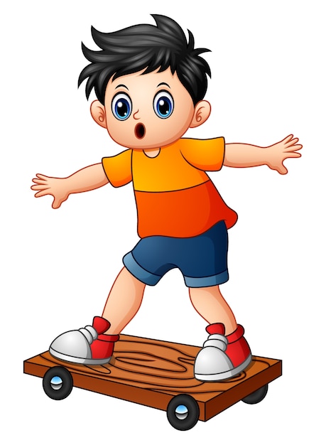 Caricatura, menino, jogando skateboard