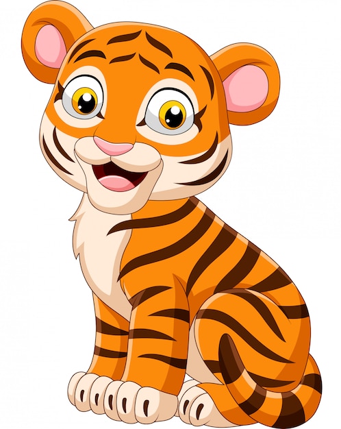 Caricatura, sorrindo, bebê, tigre, sentando