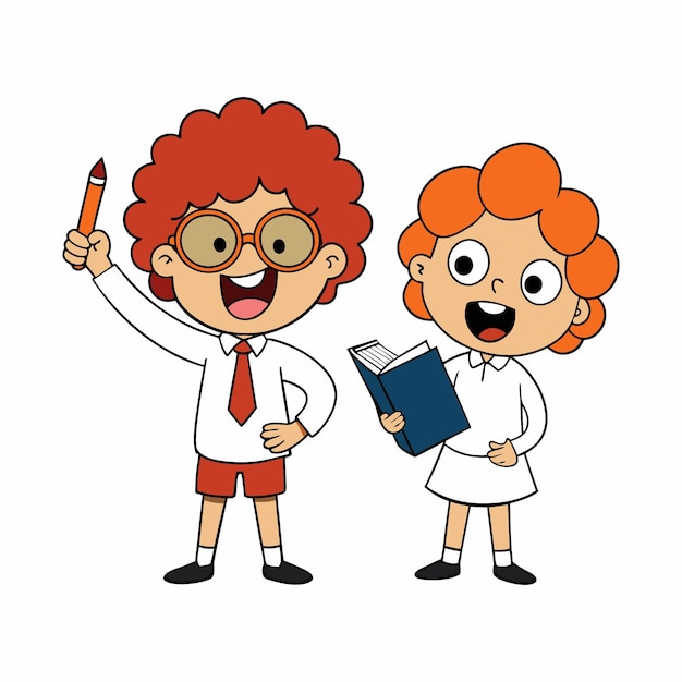 Caricatura vetorial vibrante de crianças alegres em uniforme para o conceito de design do Dia de Volta à Escola