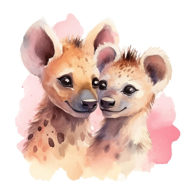 Caricaturas de hienas de casais bonitos em estilo de pintura a aquarela