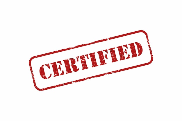Carimbo redondo grunge vermelho com certificado escrito em vermelho sobre um fundo branco
