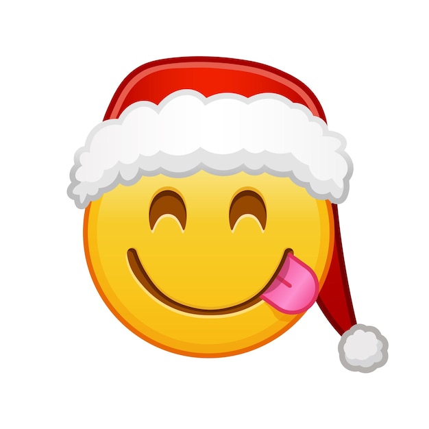 Carinha de natal saboreando uma iguaria grande sorriso de emoji amarelo