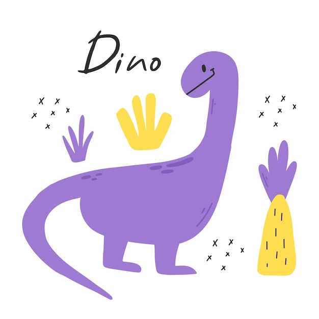 Vetor carinho infantil de dino impresso em estilo escandinavo plano poster com dino e letras