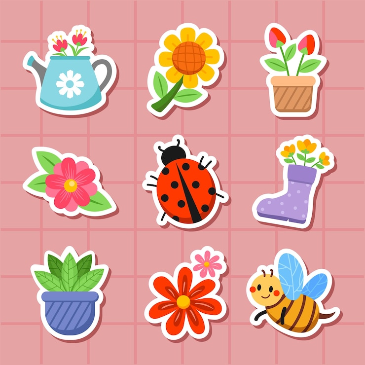 Vetor carinhosos adesivos de primavera