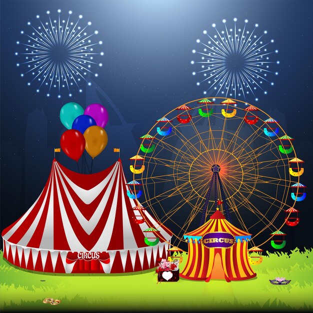 Carnaval de circo vintage com roda gigante e tenda de circo
