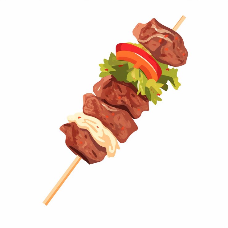Vetor carne bovina grelhada vetor kebab refeição comida restaurante ilustração isolada frango grelhado