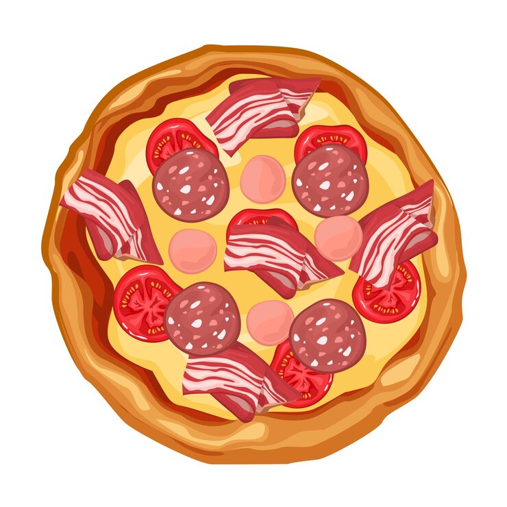 Vetor carne de pizza suculenta quente, ilustração vetorial isolada. para menus.