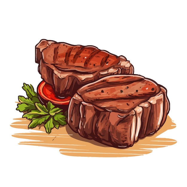 Vetor carne grelhada isolada no fundo branco bife frito bife de carne bife de porco ilustração em vetor