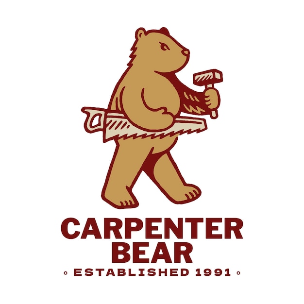 Vetor carpinteiro animal urso logo simples negócios de marca