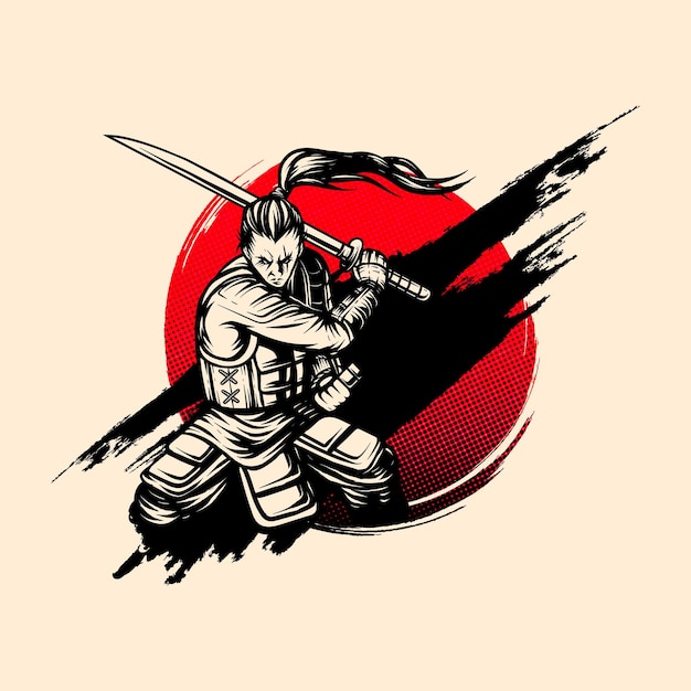 Vetor carracter de tinta estilo samurai