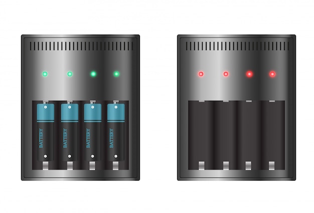 Carregador de bateria com pilhas fracas de dedo e indicadores, ilustração de isolated.vector alta.