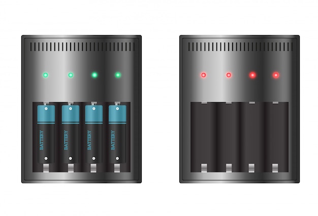 Vetor carregador de bateria com pilhas fracas de dedo e indicadores, ilustração de isolated.vector alta.