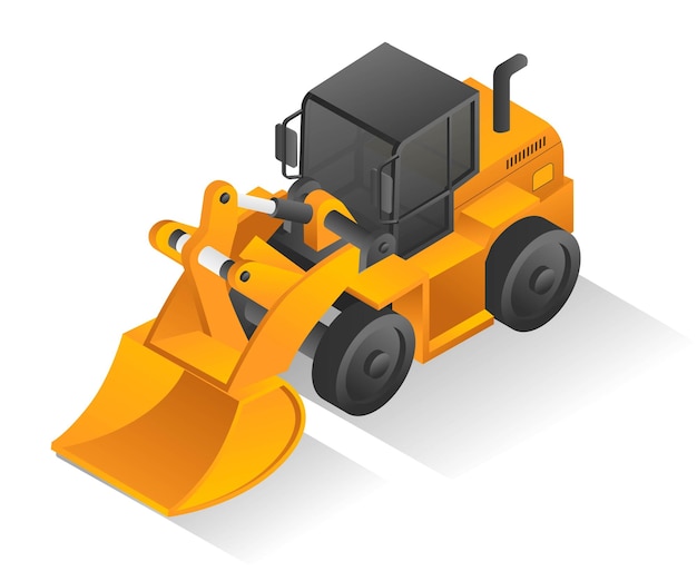 Carregador de equipamento pesado de raspador de terra de ilustração de conceito de design isométrico