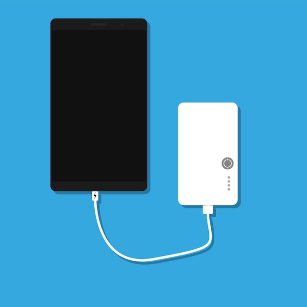 Carregamento de smartphone powerbank. ilustração vetorial